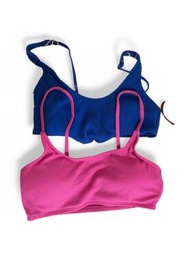 Hollister Ribbed Swim Bralettes in Royal Blue and Hot Pink Duo
